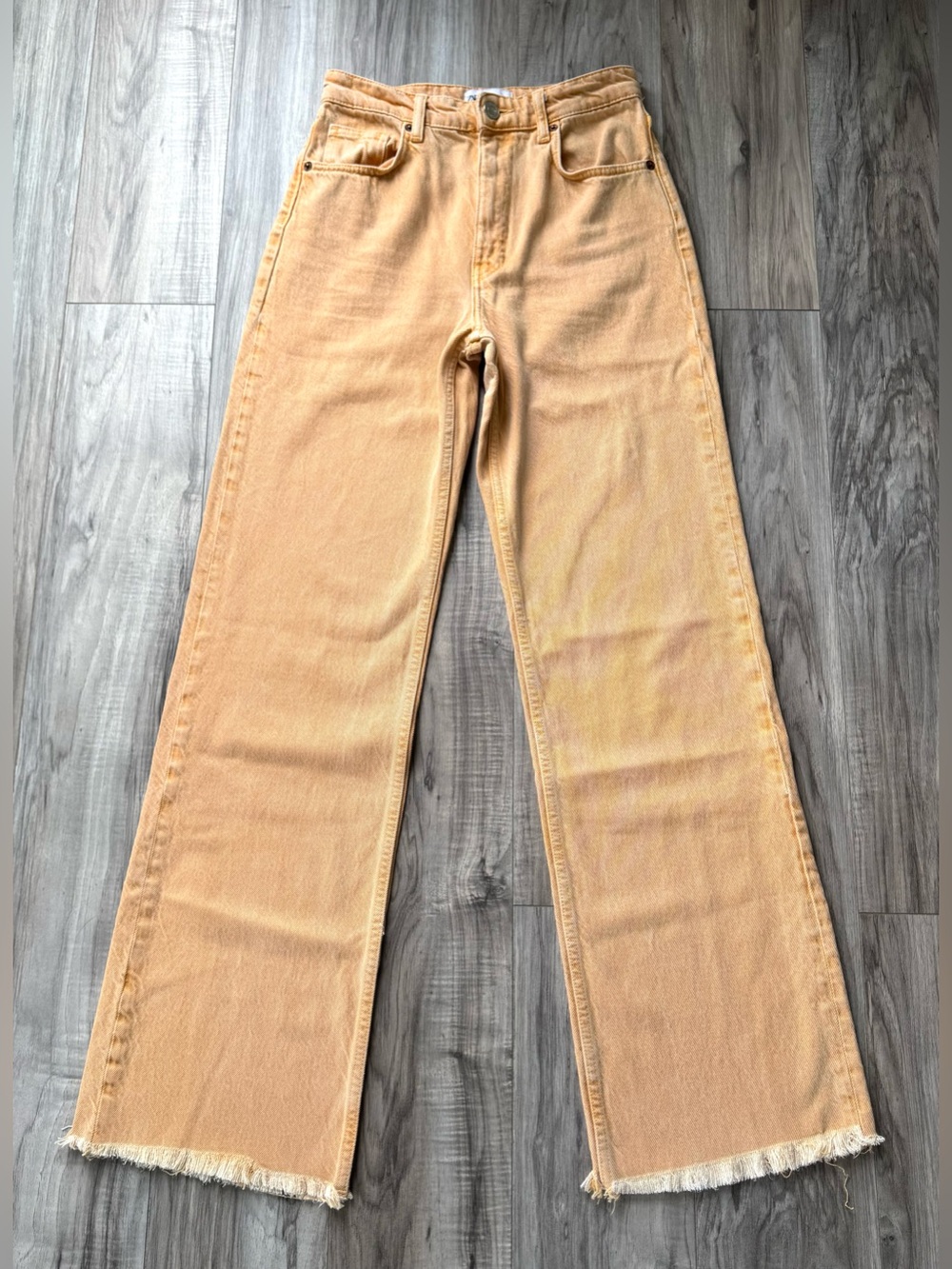 Zara Women's TRF High Rise Wide Leg Jeans in sherbert orange